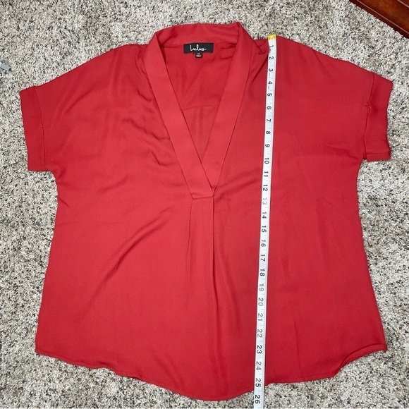 Lulus Rise to the Top Rust Red V-Neck Short Sleeve Top Blouse Medium - Picture 10 of 10